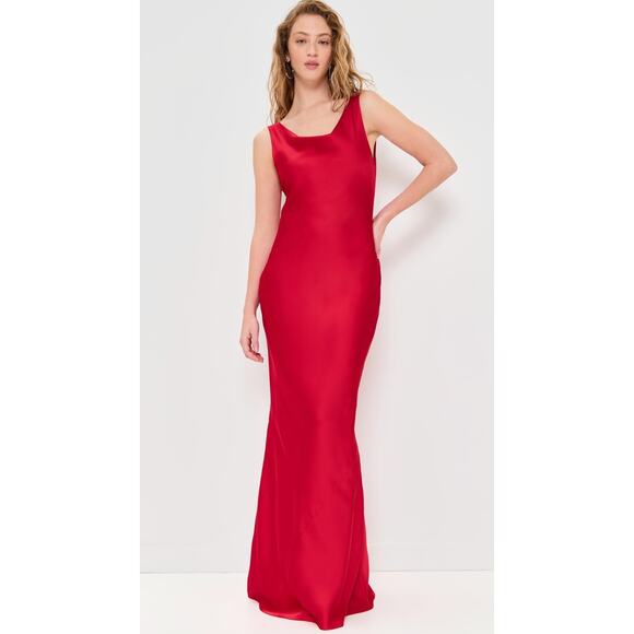 Norma Kamali Deep Drape Neck Gown in Tiger Red - Picture 3 of 11